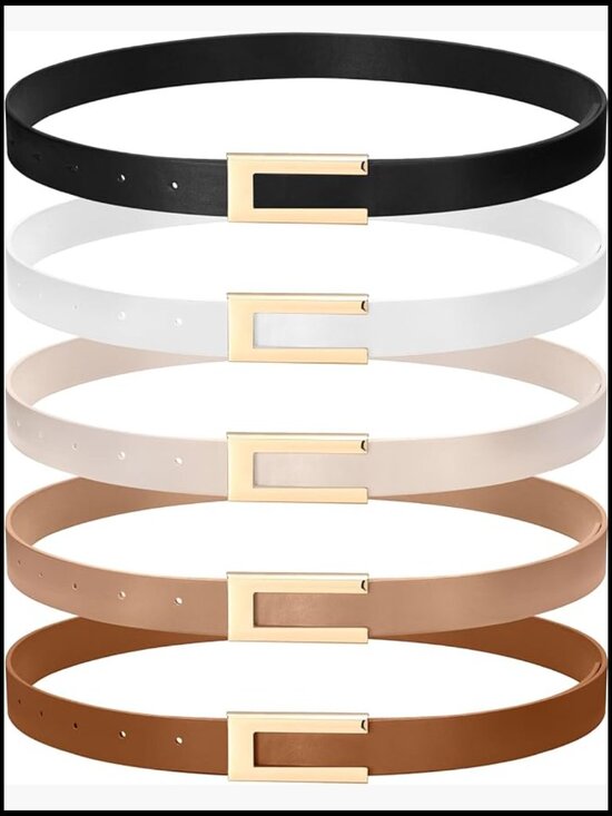 5 Pcs Faux Leather Skinny Belt Set with Gold Buckle for Dresses Jeans Pants main image 5